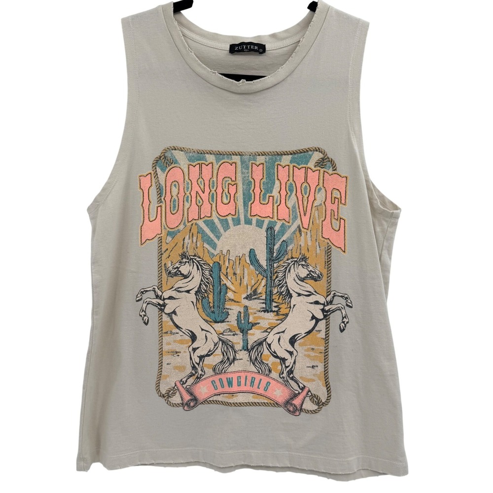 Long Live Cowgirls Womens Sleeveless Graphic T-Shirt Zutter Size Small Cotton‎